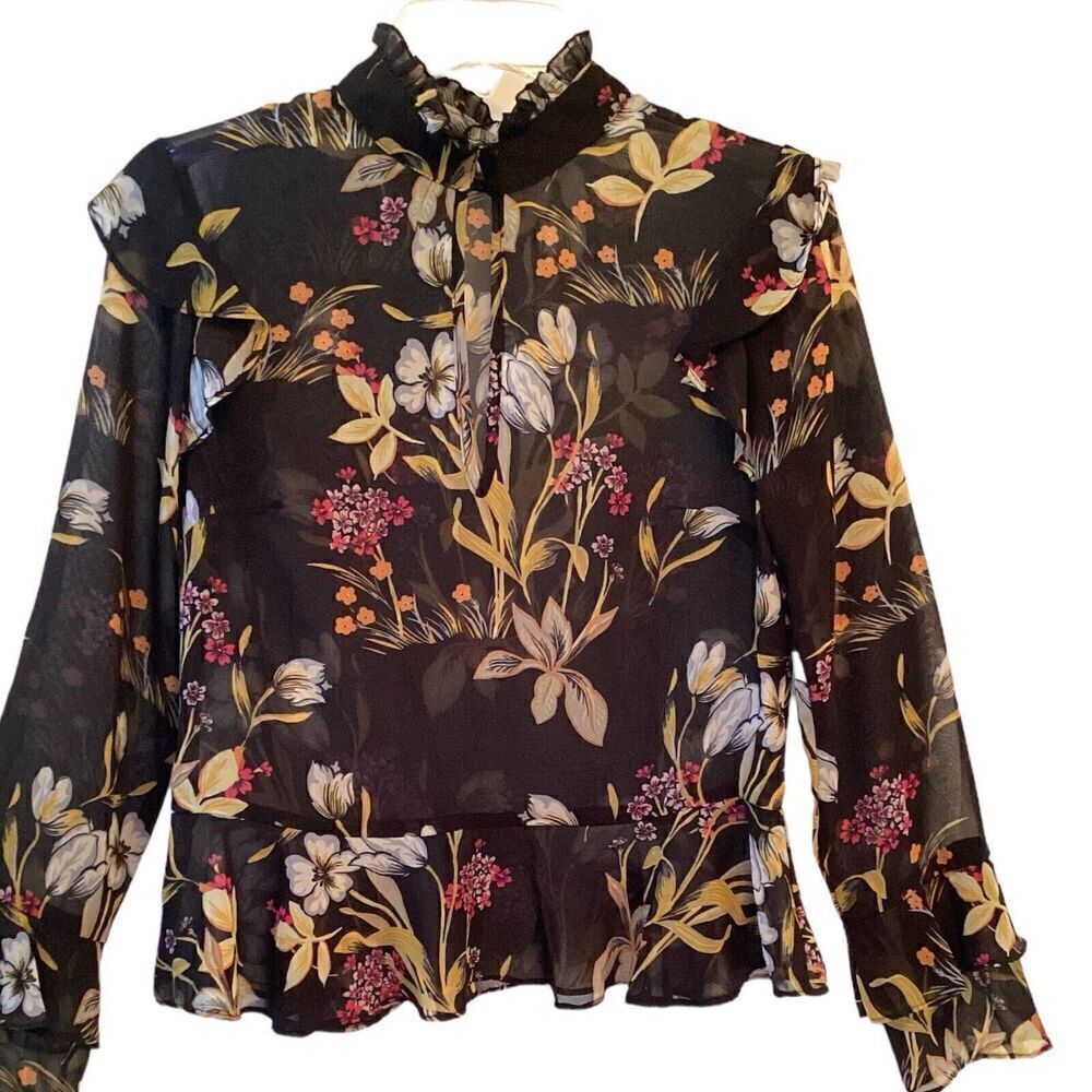 Willow & Clay Women’s Sheer Long Sleeve Ruffled Blouse Size Small